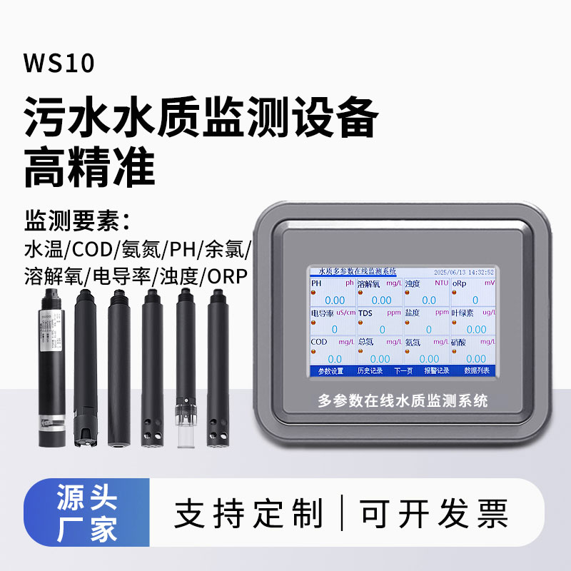 污水水質(zhì)監(jiān)測(cè)參數(shù)（水溫、COD、氨氮、ph、余氯、溶解氧、電導(dǎo)率、濁度、orp）